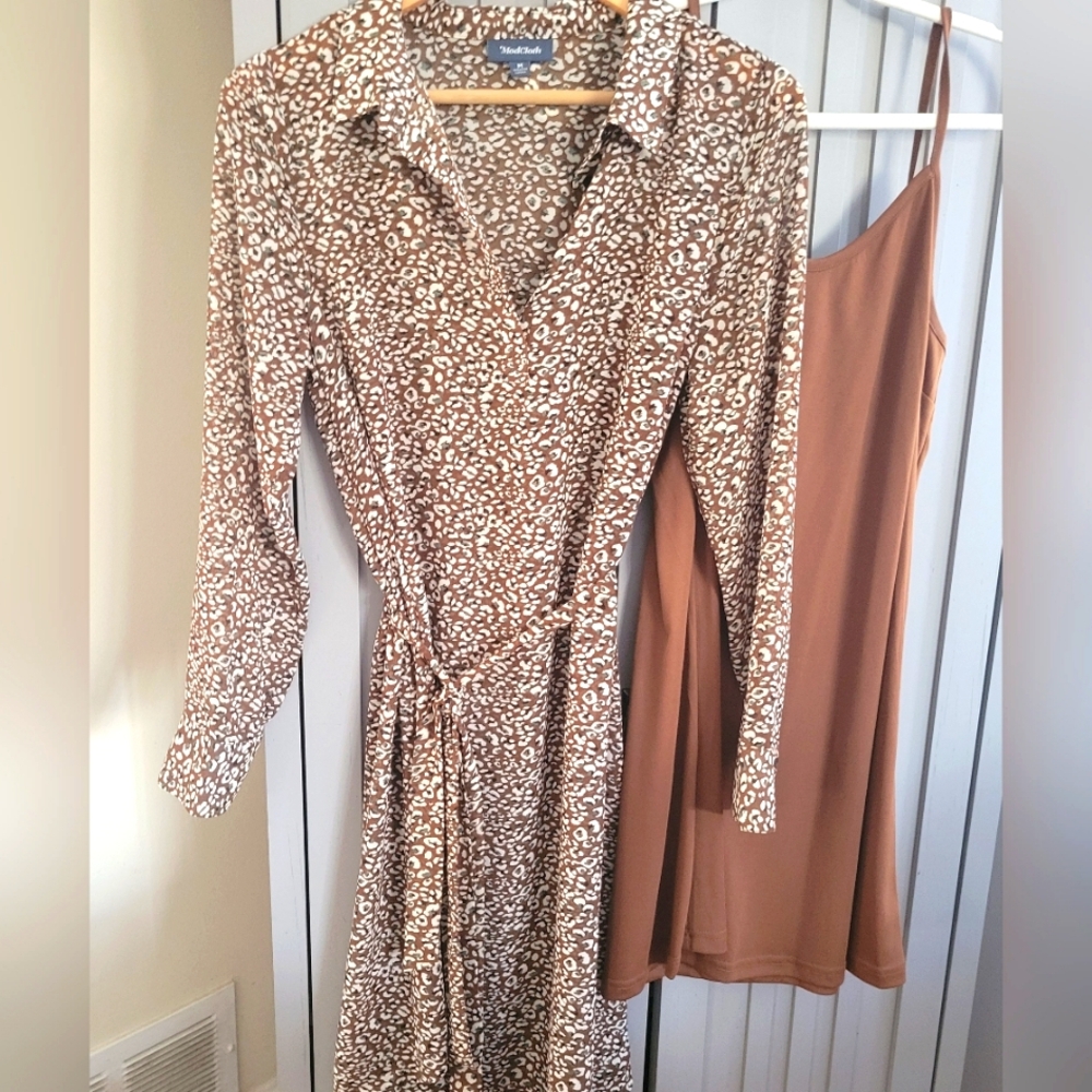 ModCloth Retro-Inspired Leopard Print Shirt Dress, size M